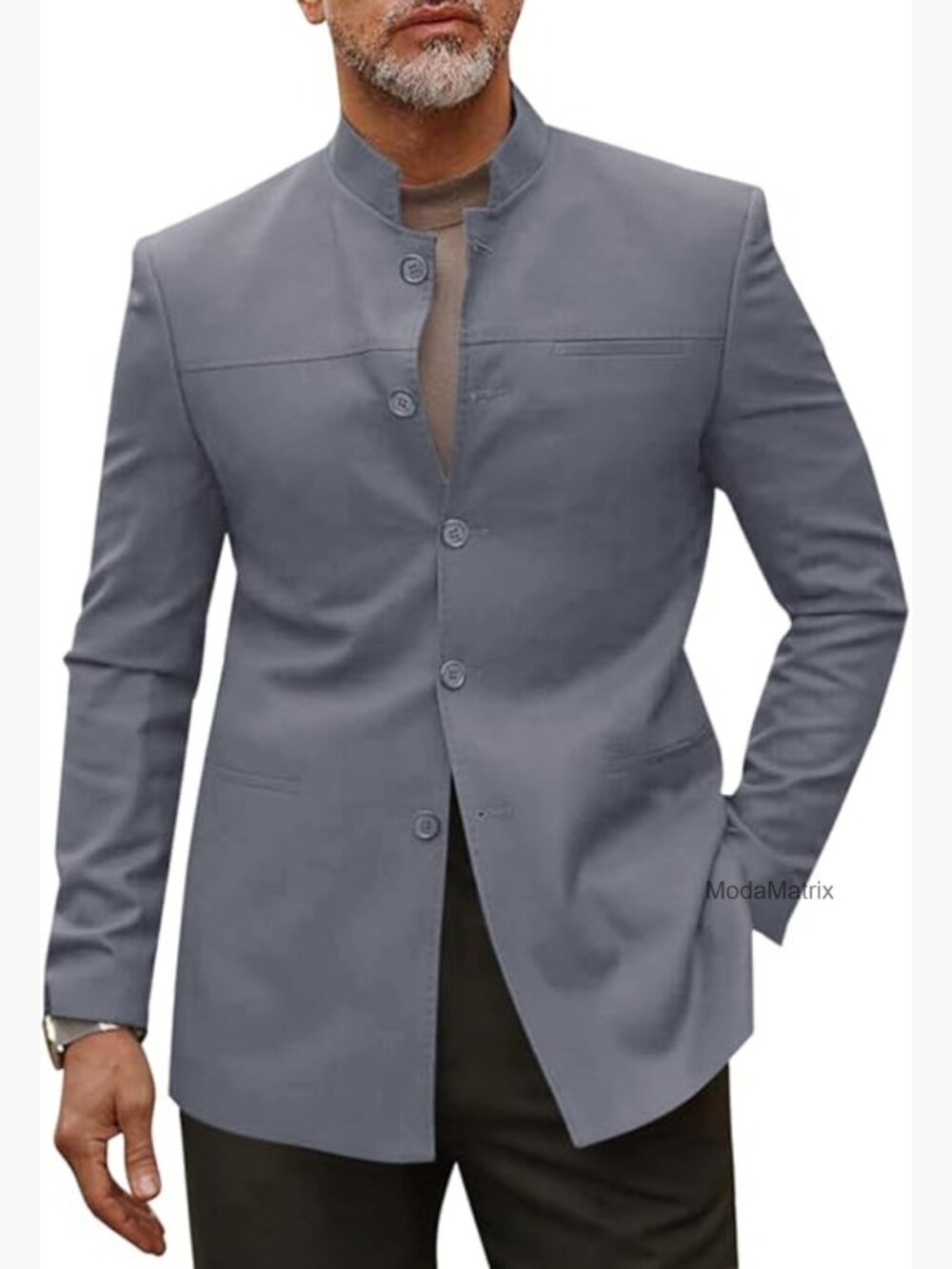 Mens Casual Suit Blazer Jacket Mandarin Collar Single Breasted Sport Coat